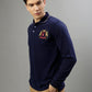 Iconic Men Navy Blue Solid Polo Collar Full Sleeves Tshirt