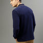 Iconic Men Navy Blue Solid Polo Collar Full Sleeves Tshirt