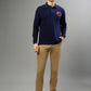 Iconic Men Navy Blue Solid Polo Collar Full Sleeves Tshirt