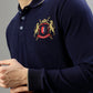 Iconic Men Navy Blue Solid Polo Collar Full Sleeves Tshirt