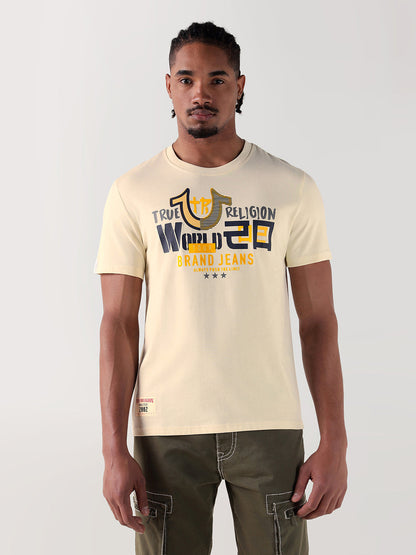 TRUE RELIGION Men Cream Printed Round Neck Regular Fit T Shirt