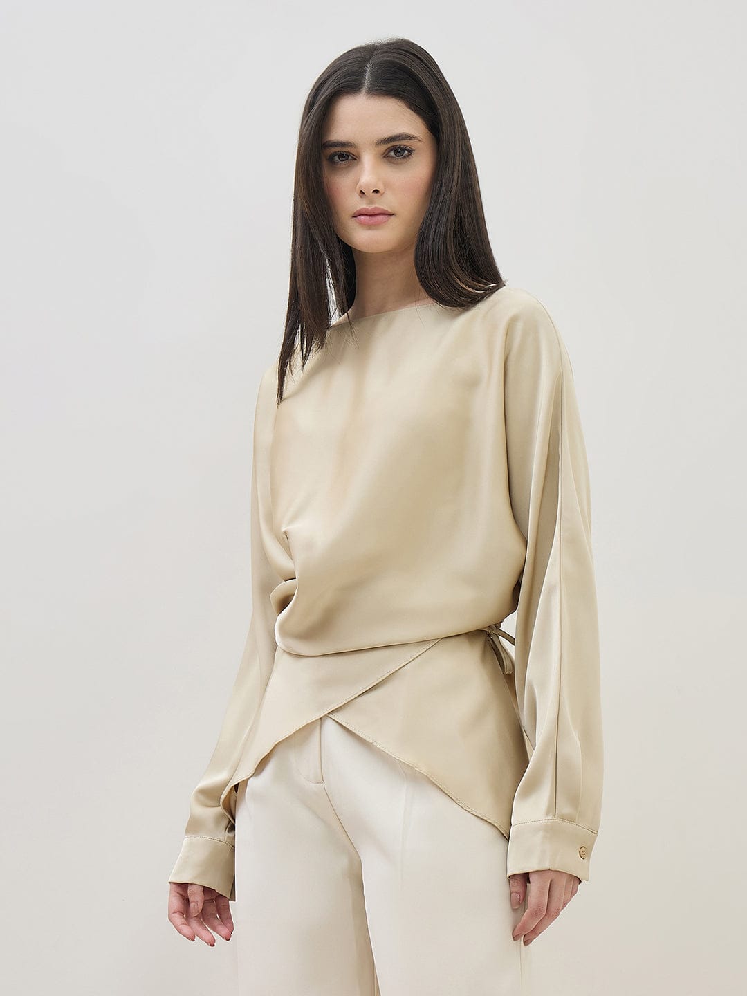 ICONIC Women Beige Kimono Sleeve Top