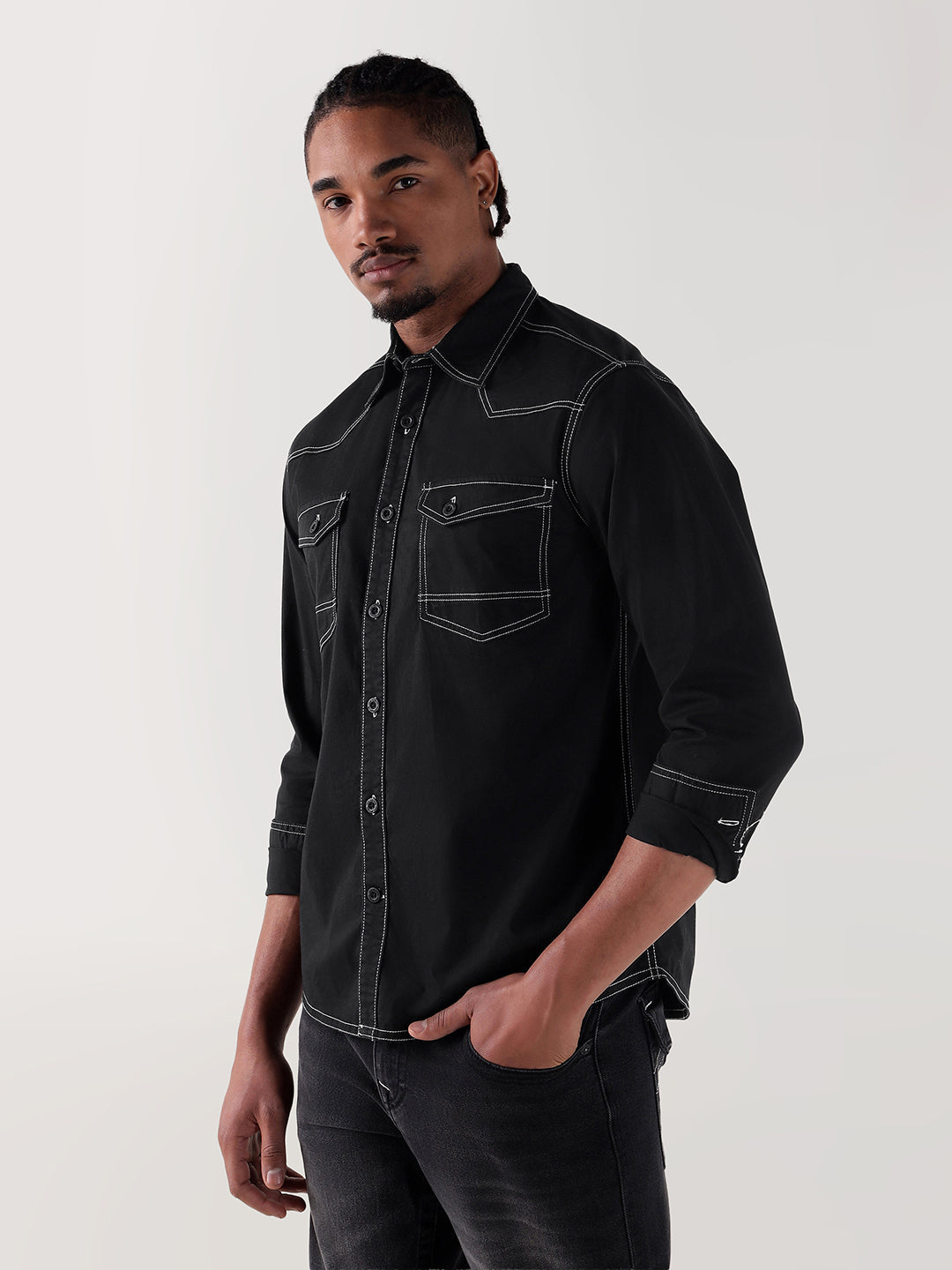 TRUE RELIGION Men Black Regular Fit Shirt