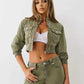 TRUE RELIGION Women Green Boxy Fit Denim Jacket