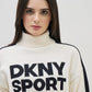 DKNY Women Cream Turtle Neck Jacquard Logo Sweater