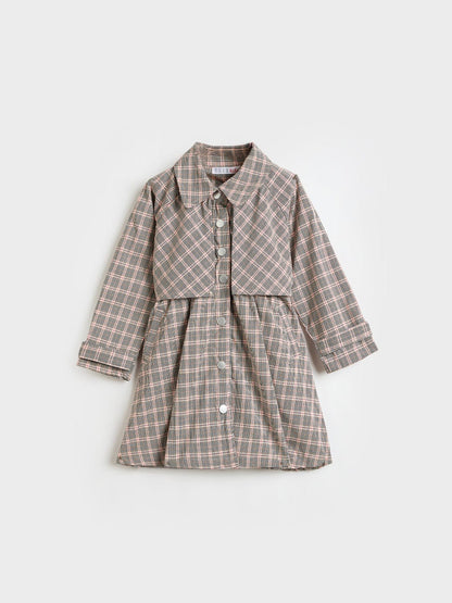 ELLE Girls Multicolour Checks Regular Fit Midi Dress