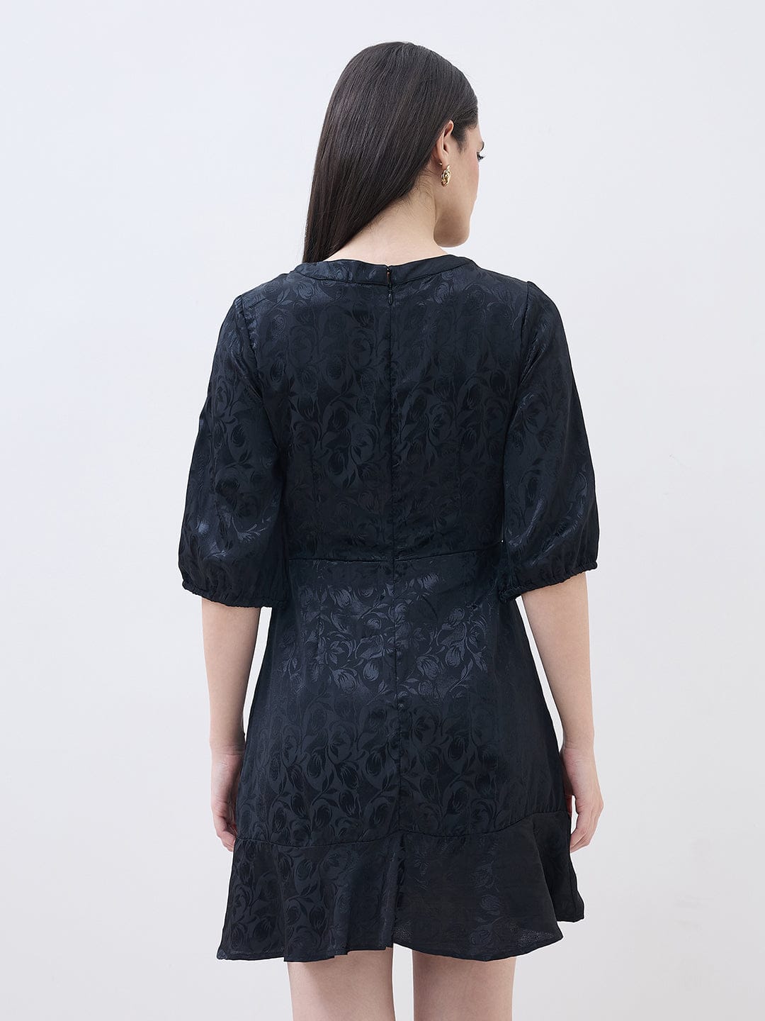 ELLE Women Black Floral Flared Fit Mini Dress