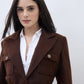 ELLE Women Brown Notch Lapel Oversize Fit Jacket