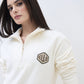 ELLE Women Off White Polo Collar Regular Fit Sweatshirt
