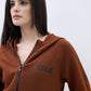 ELLE Women Brown Logo Hooded Regular Fit Sweatshirt