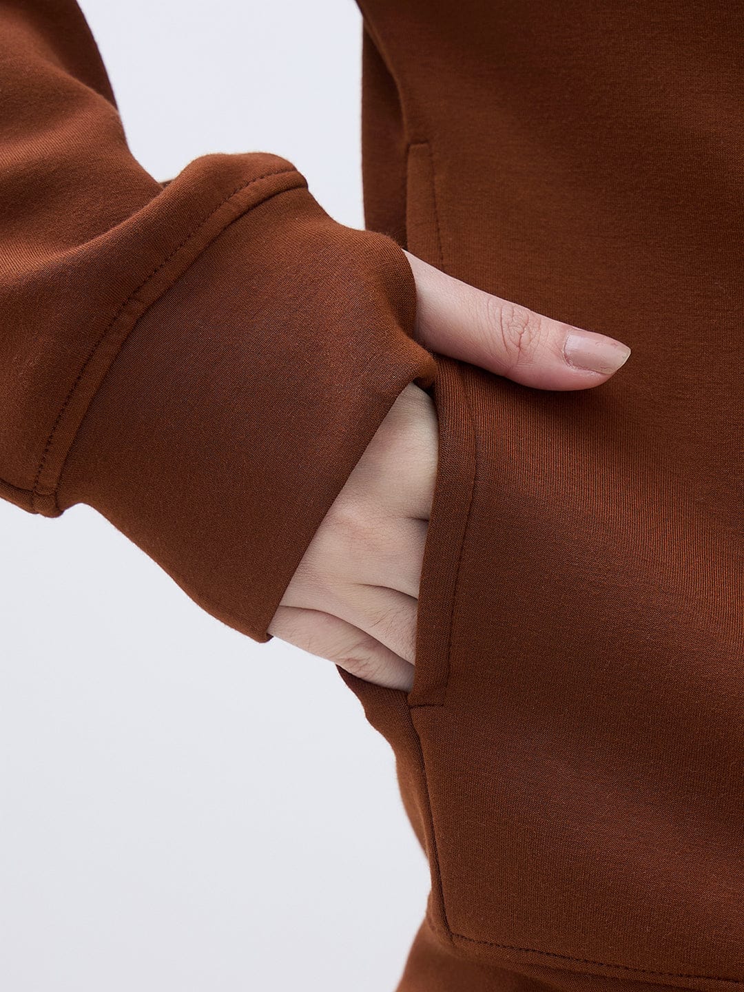 ELLE Women Brown Logo Hooded Regular Fit Sweatshirt