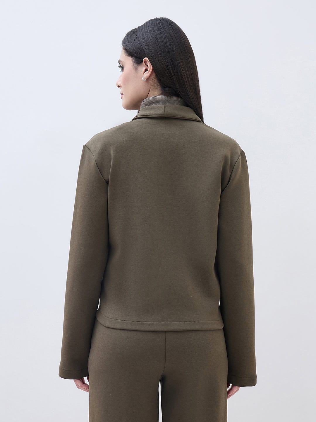 ELLE Women Green Notch Lapel Regular Fit Sweatshirt