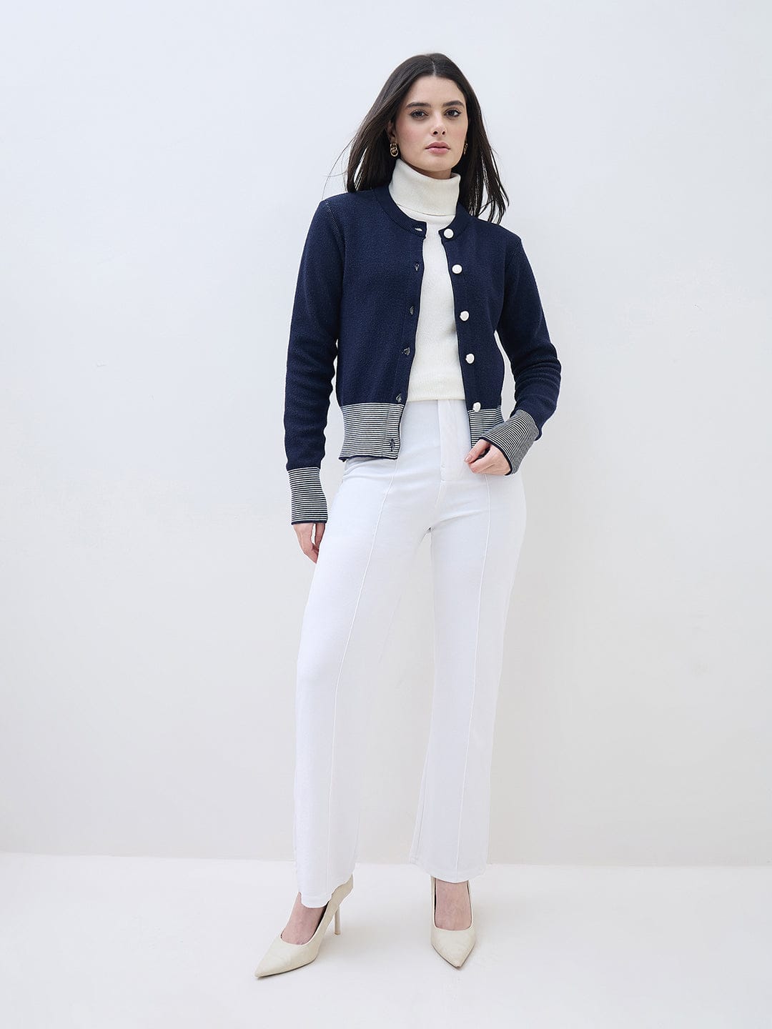 ELLE Women Multicolour Textured Crew Neck Sweater