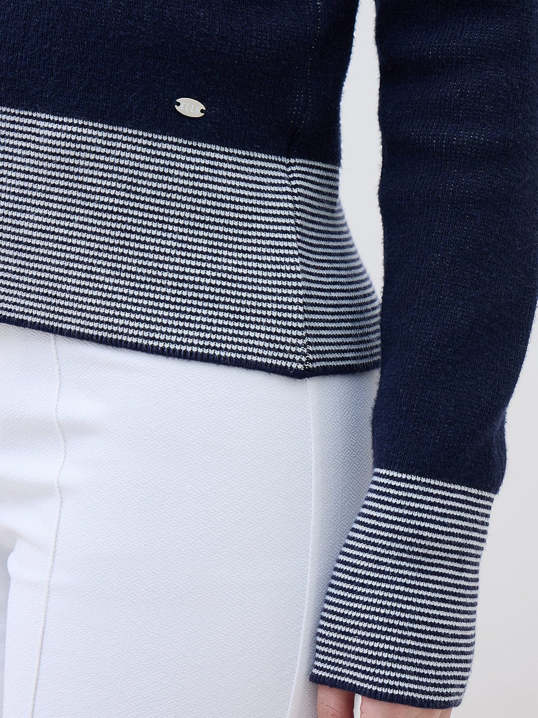 ELLE Women Multicolour Textured Crew Neck Sweater