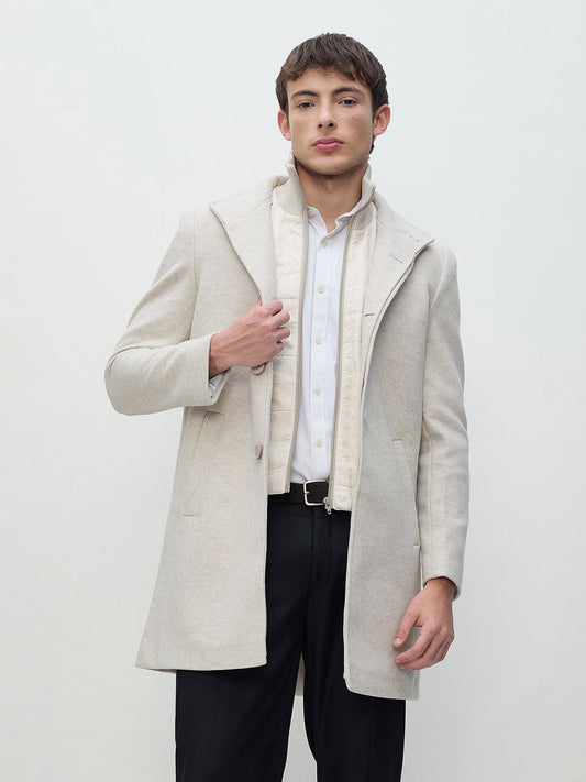 ICONIC Men Beige Regular Fit Overcoat