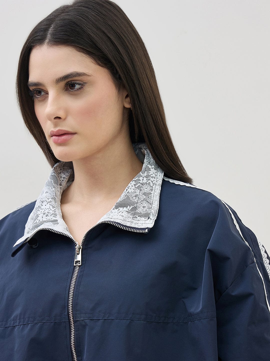 ICONIC Women Teal Blue Polo Collar Regular Fit Jacket