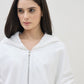 ICONIC Women White Hooded Regular Fit Jacket