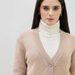 ICONIC Women Beige Textured V Neck Regular Fit Sweater
