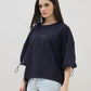 ICONIC Women Navy Blue Round Neck Boxy Fit T Shirt