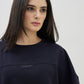 ICONIC Women Navy Blue Round Neck Boxy Fit T Shirt