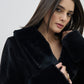 ICONIC Women Black Notch Lapel Detachable Fur Overcoat