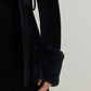 ICONIC Women Black Notch Lapel Detachable Fur Overcoat