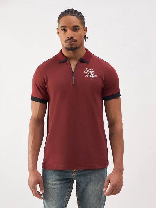 TRUE RELIGION Men Red Regular Fit Polo T-Shirt