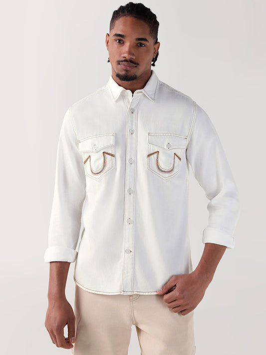 TRUE RELIGION Men White Regular Fit Shirt