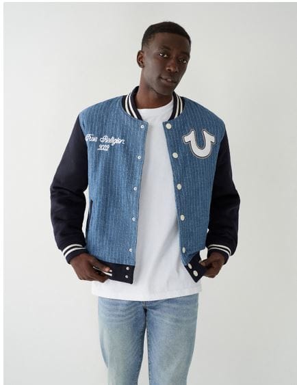 True Religion Men Regular Fit Light Blue Stripes Jacket