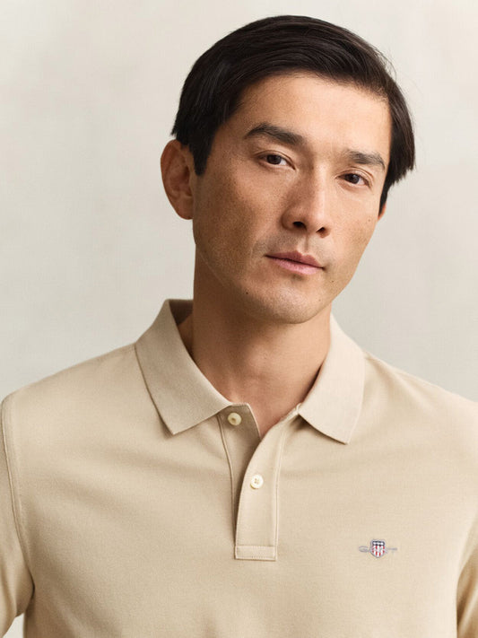 GANT Men Beige Regular Fit Pique Polo T-Shirt