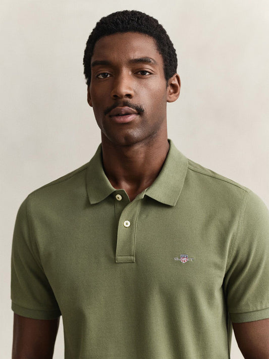 GANT Men Green Regular Fit Pique Polo T-Shirt