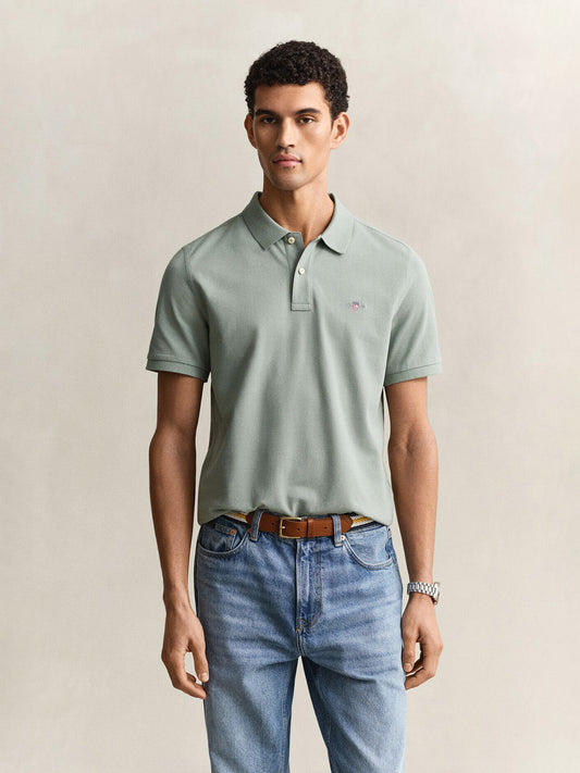 GANT Men Green Slim Fit Pique Polo T-Shirt