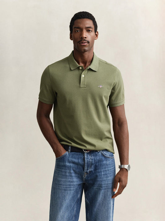 GANT Men Green Slim Fit Pique Polo T-Shirt