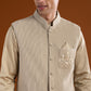 Beige Embroidered Corduroy Kurta Jacket Set