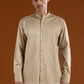 Beige Embroidered Corduroy Kurta Jacket Set