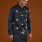Black Embroidered Silk Linen Kurta Jacket Set
