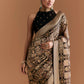 Black Khadhi Georgette Saree With Floral And Geometric Zari Work