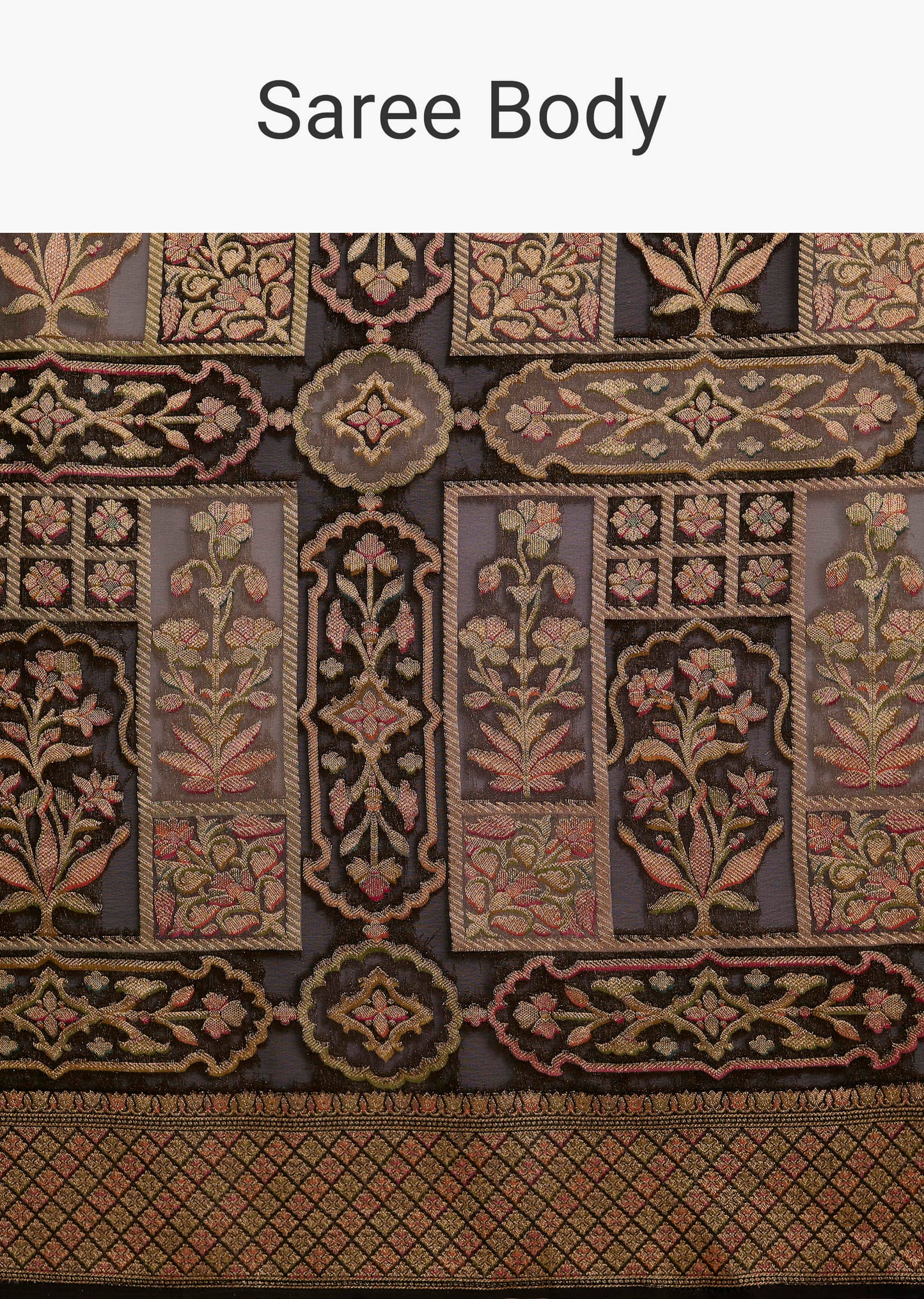 Black Khadhi Georgette Saree With Floral And Geometric Zari Work