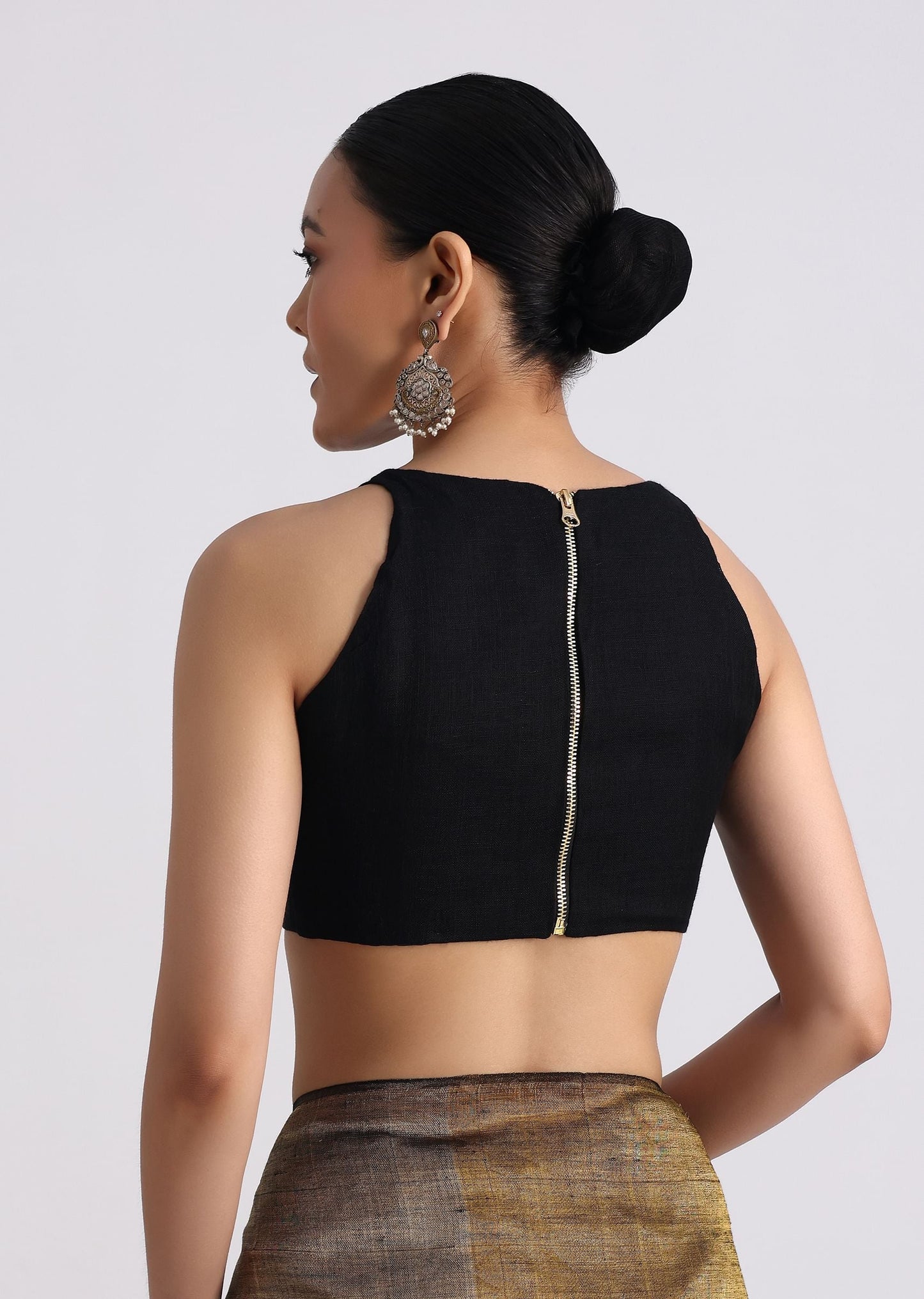 Black Coloblock Linen Tissue Woven Saree