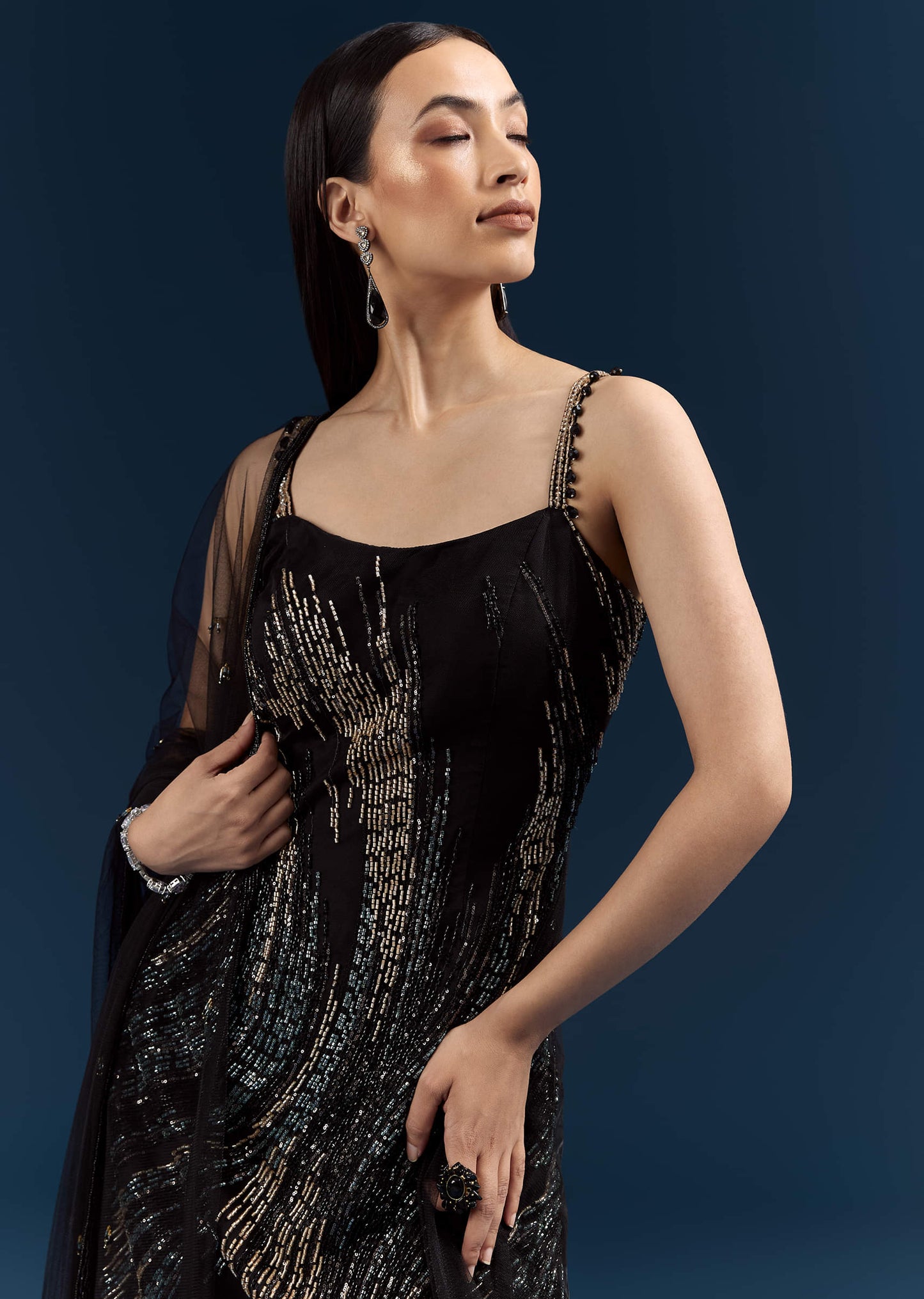 Black Sequins Sharara Suit With Cutdana Embroidery