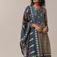 Blue Asymmetric Indie Print Silk Kurta Set