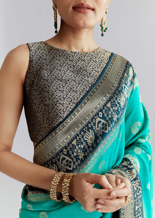 Blue Banarasi Silk Woven Saree With Zari Paisley Motifs