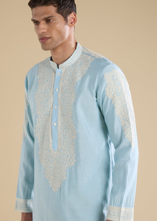 Blue Gujarati Handwork Chanderi Kurta Set