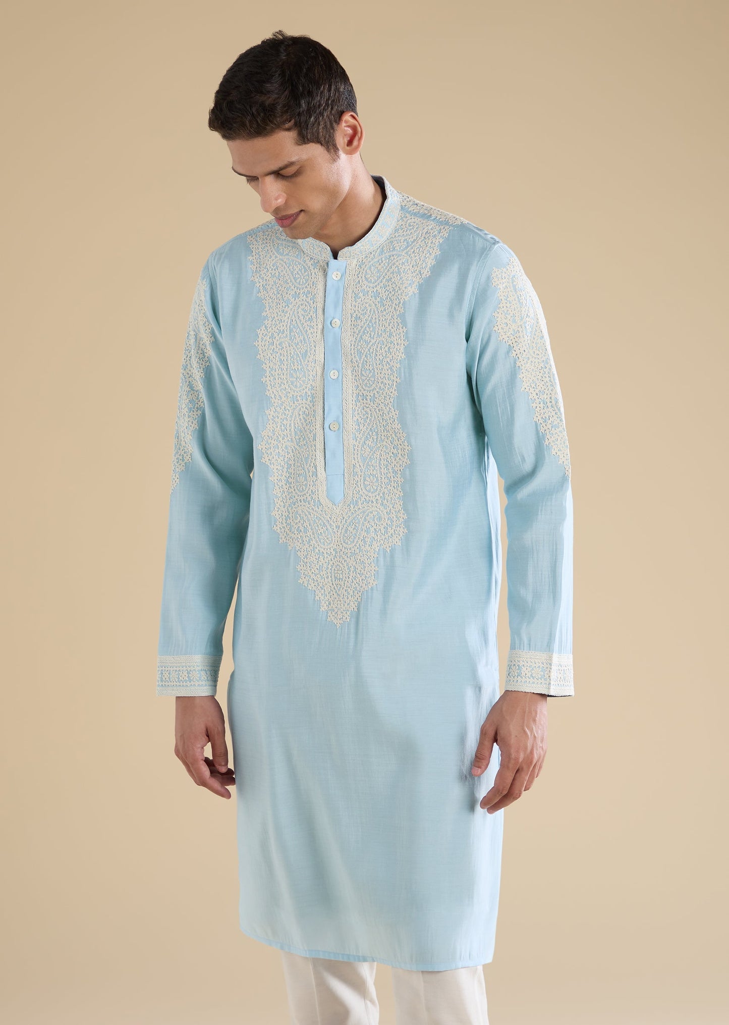 Blue Gujarati Handwork Chanderi Kurta Set