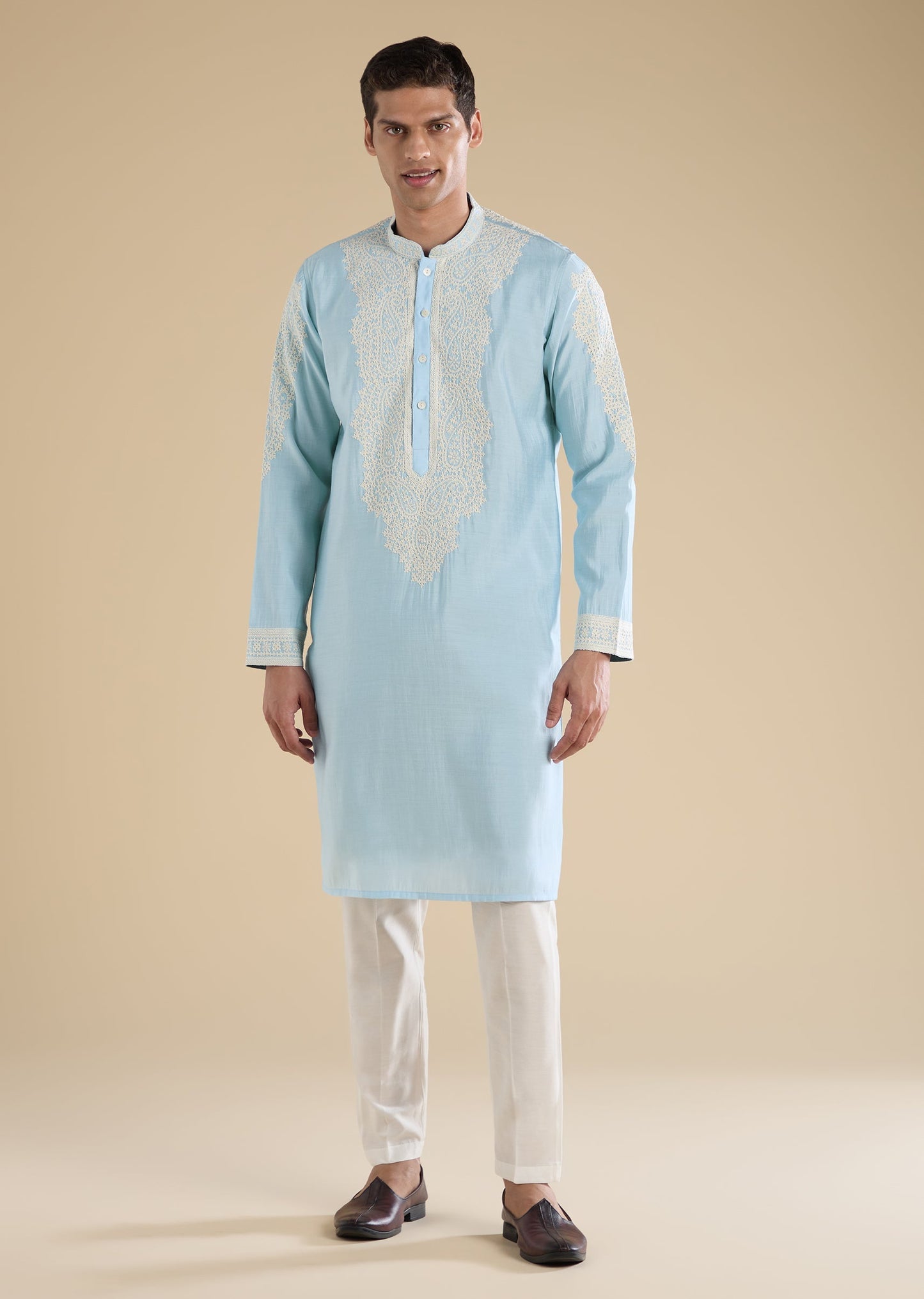 Blue Gujarati Handwork Chanderi Kurta Set