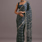 Blue Indigo Mirror And Ajrakh Print Embroidered Saree