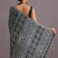 Blue Indigo Mirror And Ajrakh Print Embroidered Saree