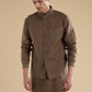 Brown Embellished Silk Kurta Jacket Set