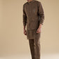 Brown Embellished Silk Kurta Jacket Set