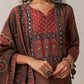 Brown Indie Print Silk Kurta Set